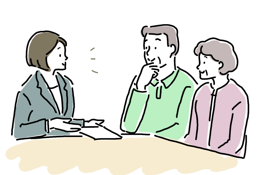 お客様と納得いくまで話し合う様子のイラスト